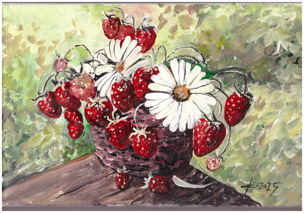 И.А. Сулковский "Натюрморт с клубникой" Холст, акрил. 20х30 см