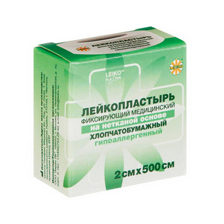 Лейкопластырь Leiko хлопчатнобумажный, гипоаллергенный 2х500 см