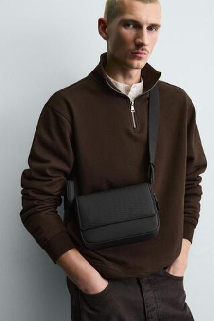 ZARA ПРОРЕЗИНЕННАЯ СУМКА С ТЕКСТУРОЙ, ЧЕРНЫЙ