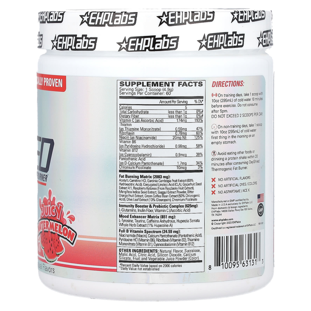 EHPlabs, OxyShred, термоионный сжигатель жира, со вкусом сочного арбуза, 294 г (10,4 унции)