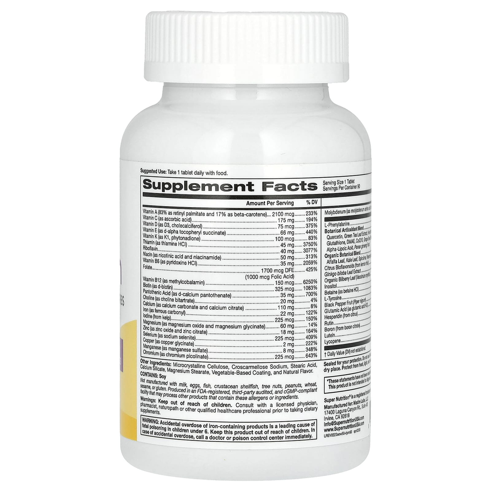 Super Nutrition, SimplyOne, мультивитаминная добавка тройного действия для женщин старше 50 лет, 90 таблеток