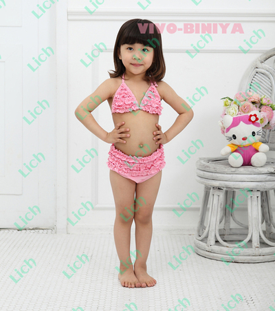 Купальник детский открытый розовый с рюшами