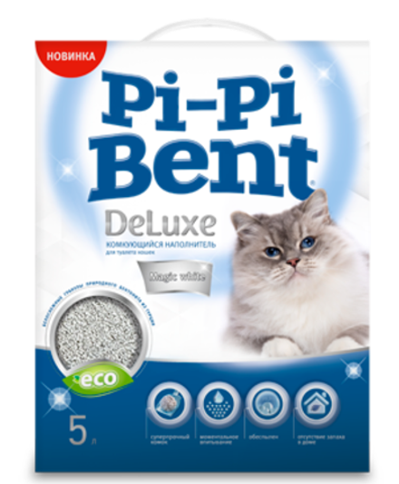 Комкующийся наполнитель Pi-Pi Bent DeLuxe Magic white для кошачьих туалетов 5 л