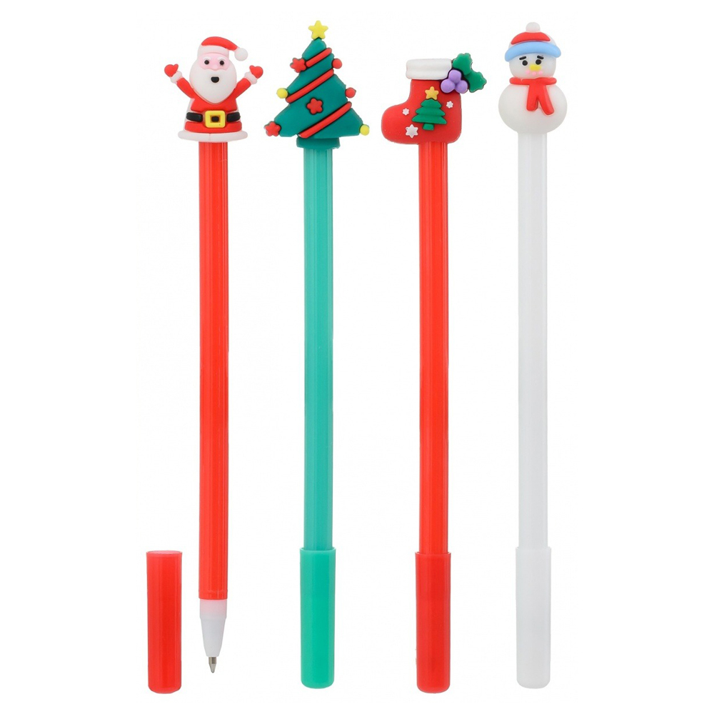 Ручка шариковая, Basir, синие чернила, серия "Новогодние", с прорезиненной игрушкой, набор 12 шт