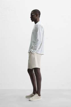 ZARA ШОРТЫ КОМФОРТНОЙ ПОСАДКИ ИЗ РЕЛЬЕФНОЙ ТКАНИ, БЕЖЕВЫЙ