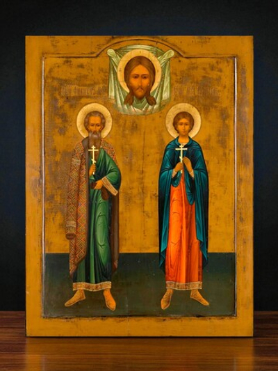 Филарет Милостивый и Ермоген Александрийский мученик. Деревянная икона на левкасе