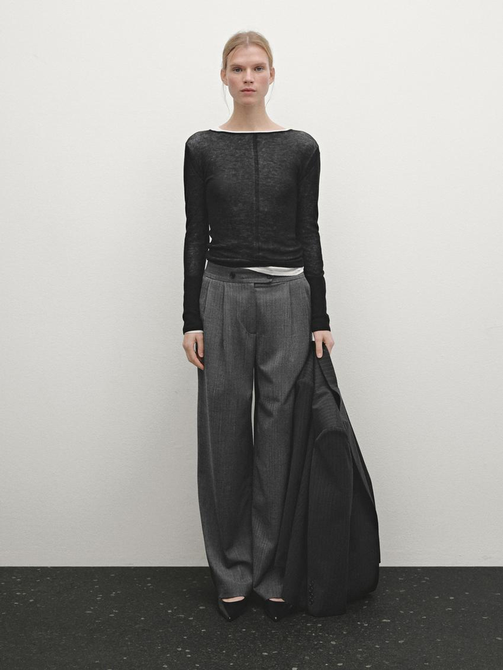 Massimo Dutti Двухслойный свитер из 100% тонкой шерсти, черный