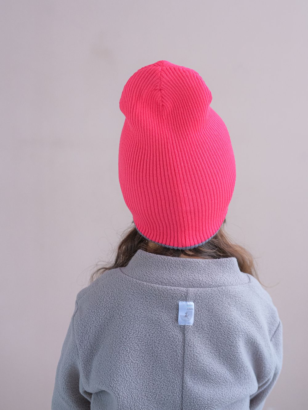 Шапка вязаная хлопковая ТВИНС(Фуксия, жемчужно-серый)