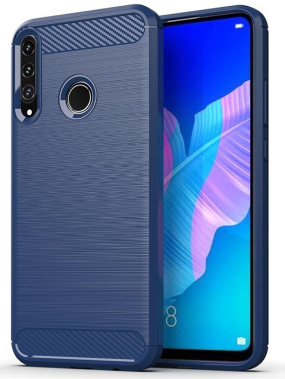 Темно-синий чехол на телефон Huawei P40 Lite E, серии Carbon (карбон стиль) от Caseport