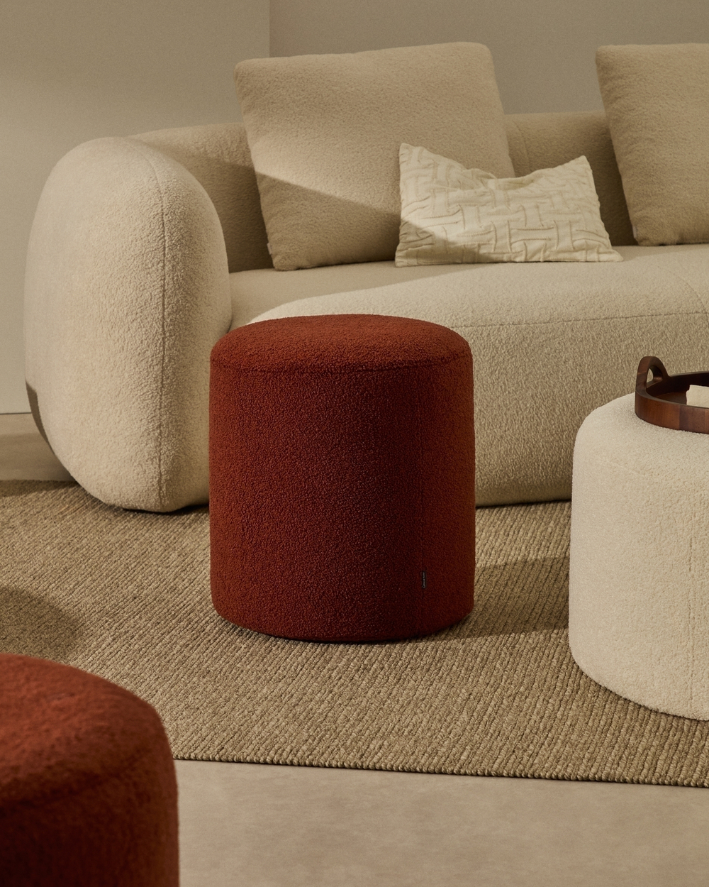 Kaeli Пуф для ног со съемным чехлом из терракотового букле Ø 43