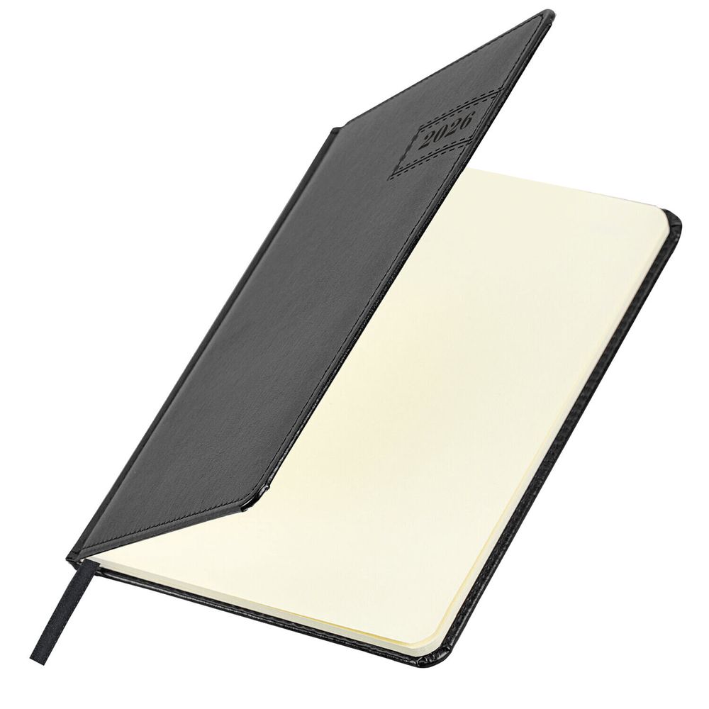 Еженедельник датированный 2026 А5 145х215 мм BRAUBERG "Imperial" под кожу черный (117175)