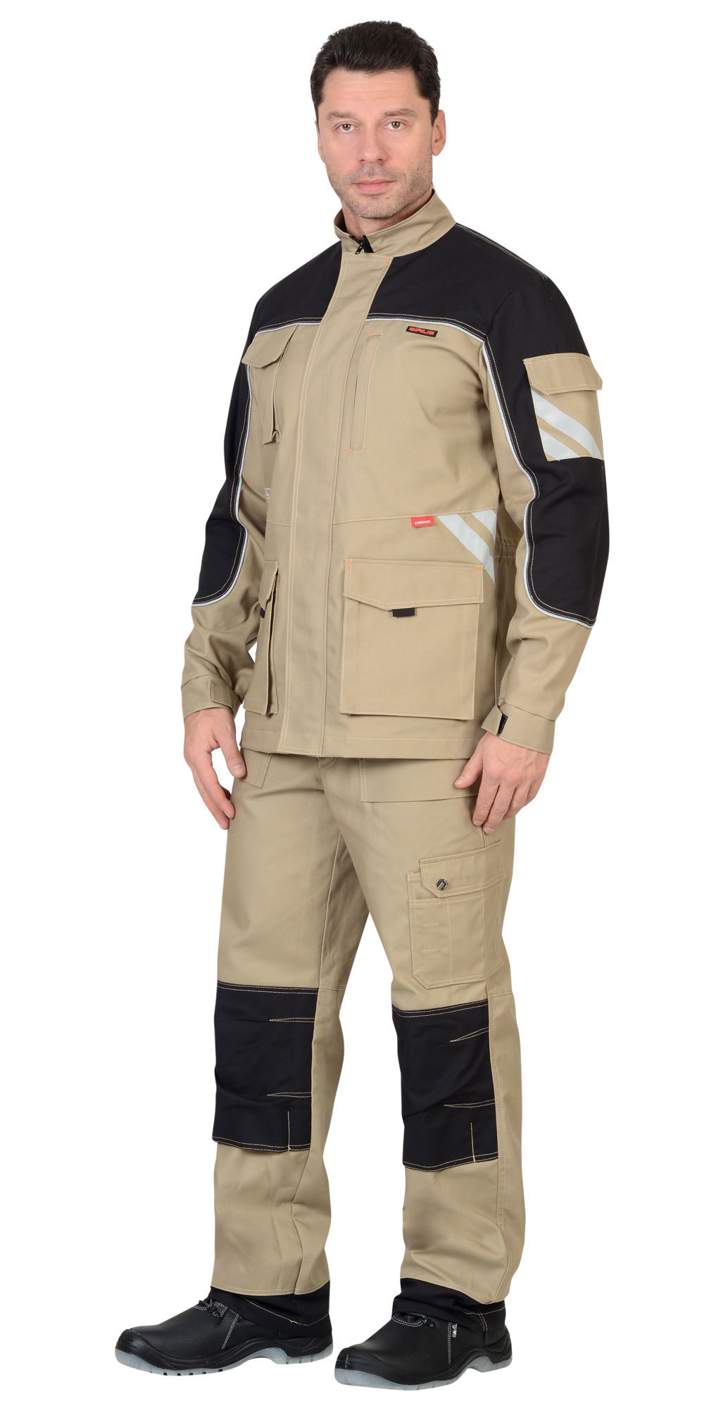 Костюм Nerss-Вест-Ворк куртка дл, п/к песочный с черным пл. 275 г/кв.м