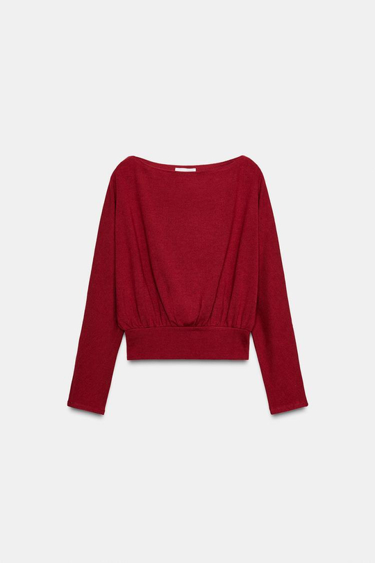 ZARA МЯГКИЙ СВИТЕР С ДЛИННЫМИ РУКАВАМИ, ТЕМНО-РОЗОВЫЙ