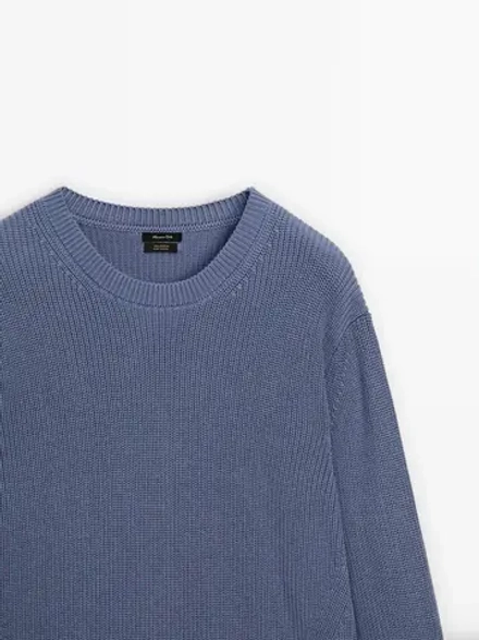 Massimo Dutti Свитер из хлопка букле с круглым вырезом, синий