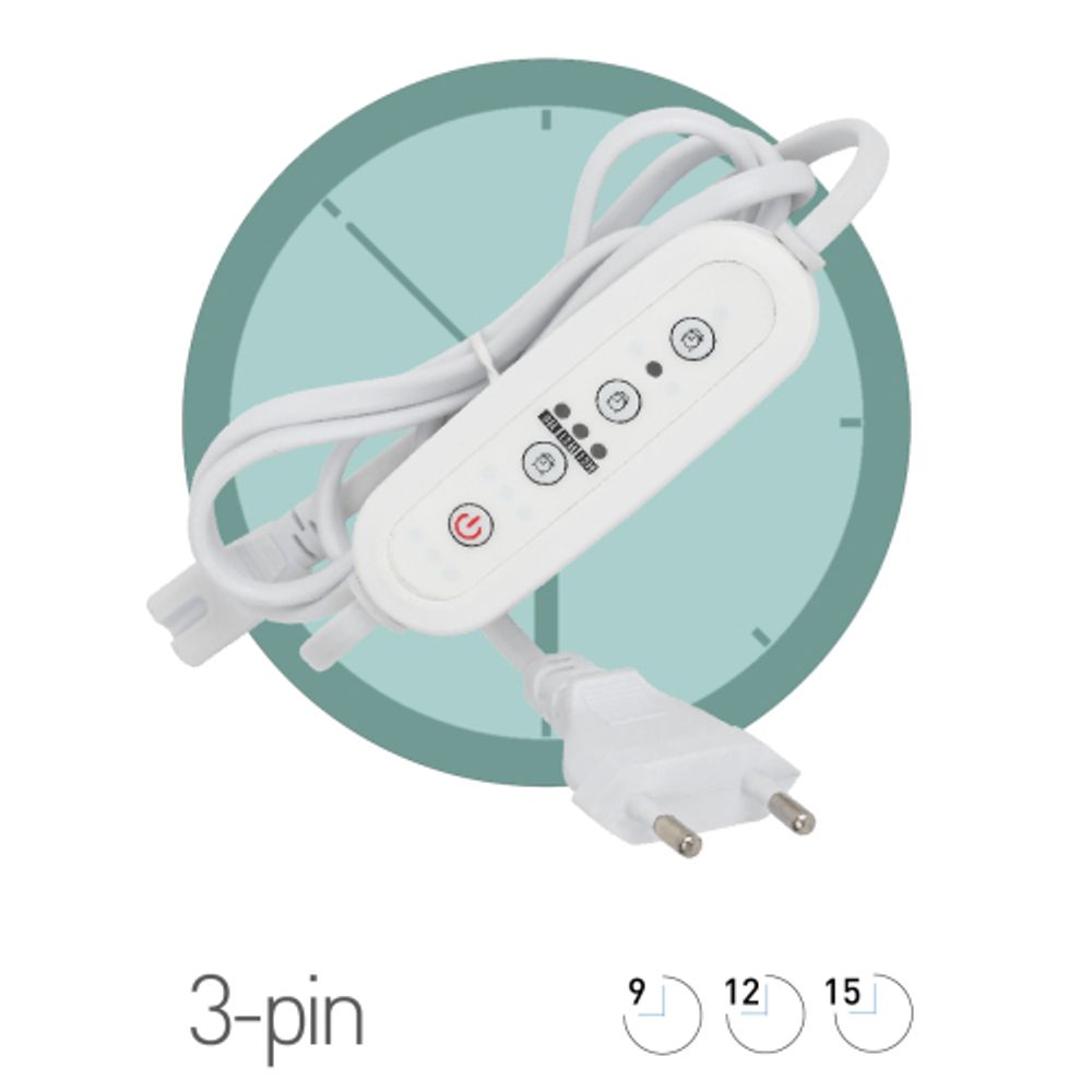 Таймер для светильника ЭРА FITO-LINETIME-3 pin (9/12/15 H)-GR с проводом 1,5 м | Аксессуары для фито светильников