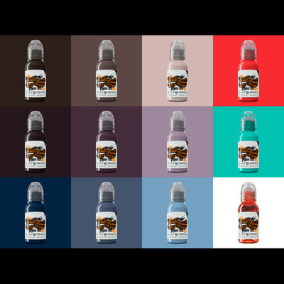 12 color Chris Rigoni Shapes and Shadows Set World Famous Tattoo Ink (1 oz)