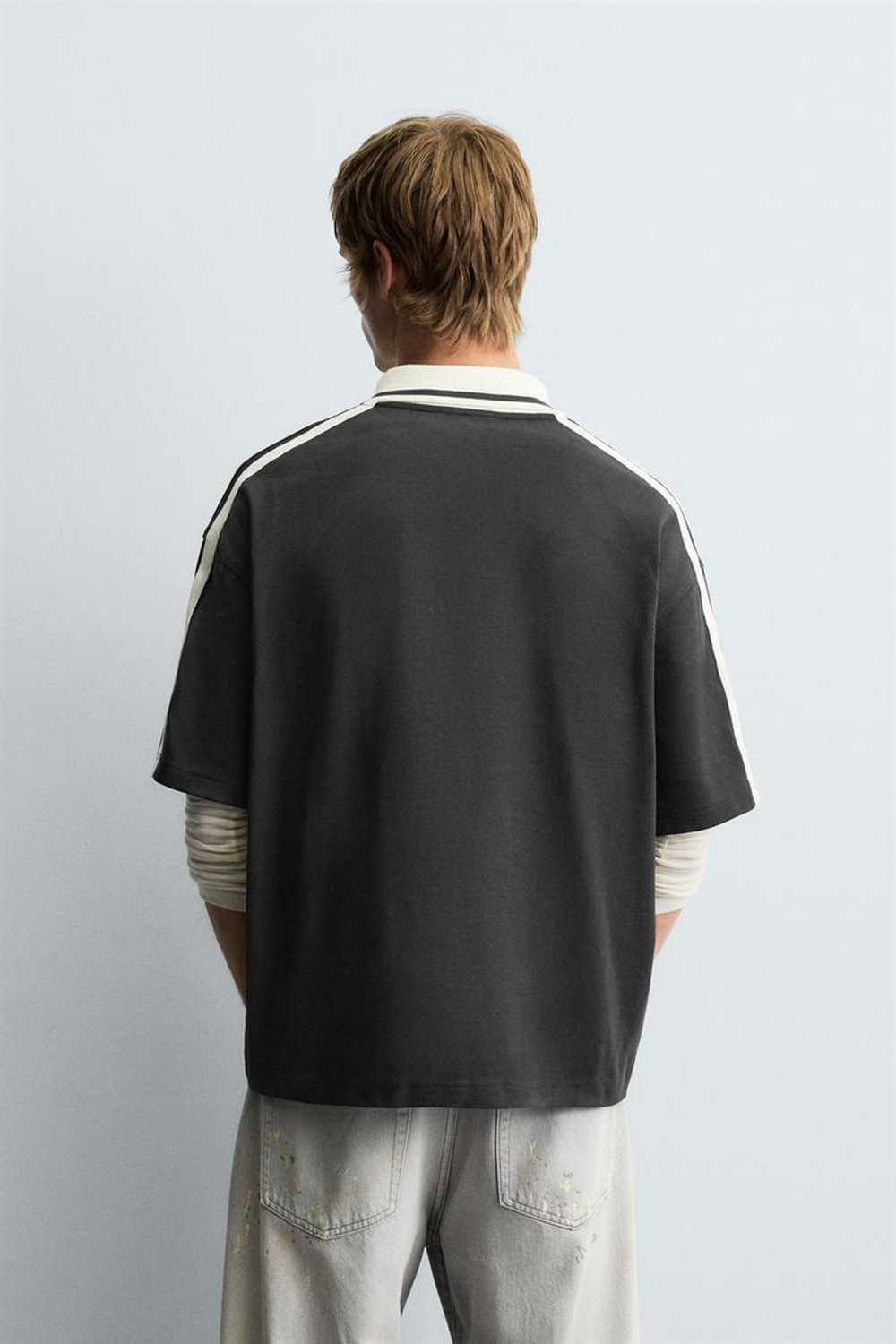 ZARA ПОЛО С РЕТРО-ФУТБОЛЬНЫМ ПРИНТОМ, ЧЕРНЫЙ