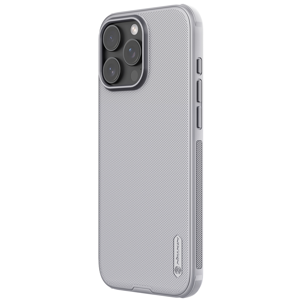 Усиленный двухкомпонентный чехол серого цвета (Titanium Gray) от Nillkin для iPhone 16 Pro Max, серия Super Frosted Shield Pro
