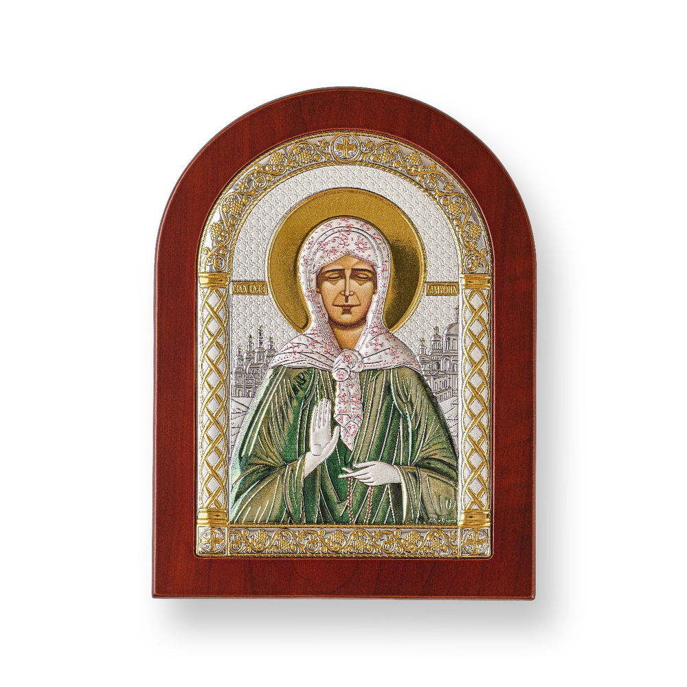 Матрона, икона арочная, красное дерево, эмаль 175х225