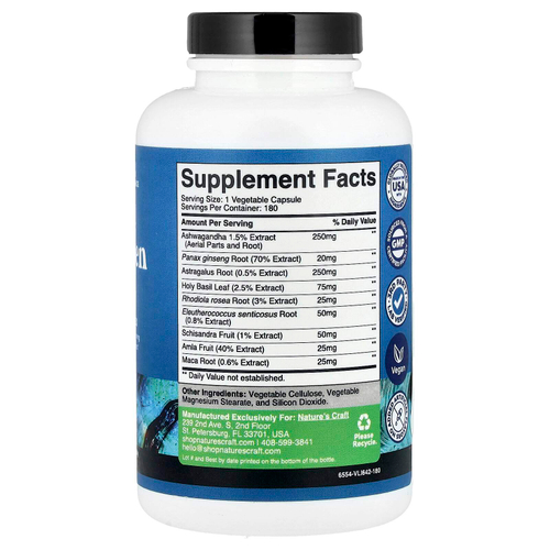 Nature's Craft, Смесь адаптогенов, 180 капсул