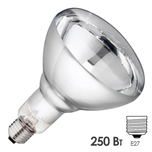 Лампа инфракрасная ИКЗ R127 250W 220V E27 прозрачная (8105001/8105025/356511000/356480000) ИКЗ 215-225V 250W Е27
