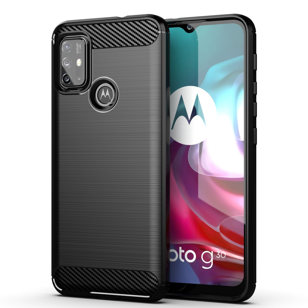 Чехол черного цвета в стиле карбон для телефона Motorola Moto G30 с 2021 года, серии Carbon от Caseport
