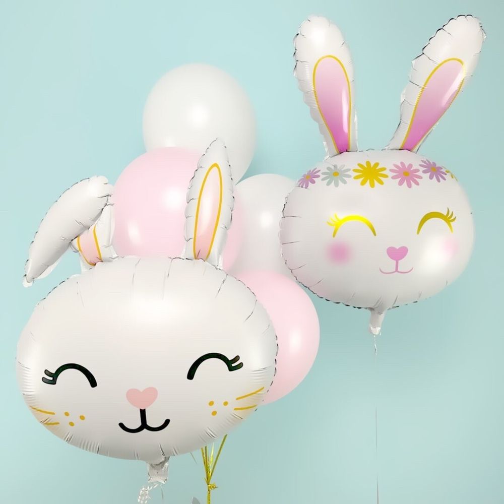 Шар (32''/81 см) Фигура, Цветочный Зайка, Белый, 1 шт.