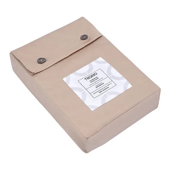 Простыня на резинке из премиального сатина бежевого цвета из коллекции essential, 200х200х30 см