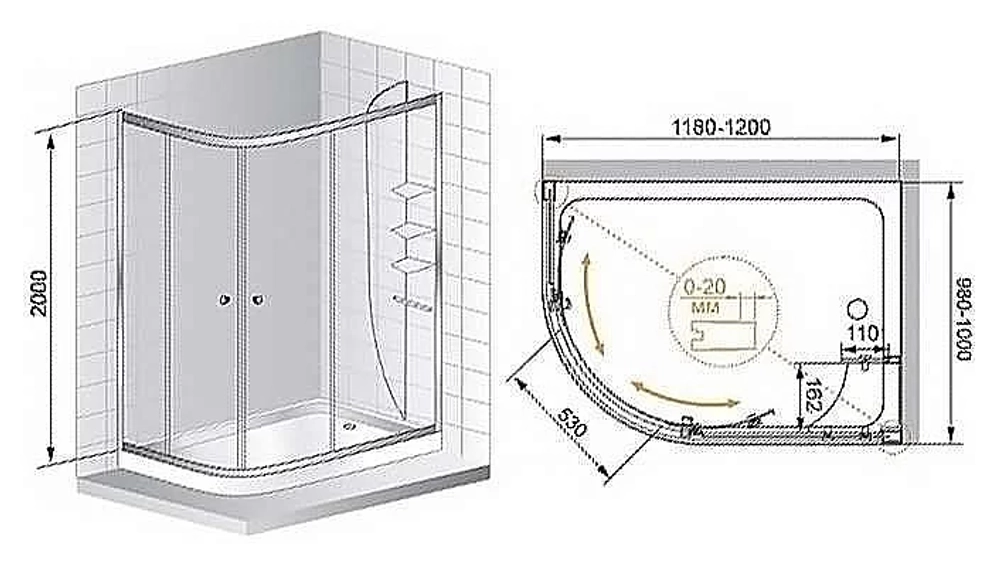 Душевой уголок Cezares Anima 100х120 ANIMA-RH-2-120/100-C-Cr-RL стекло прозрачное/профиль хром