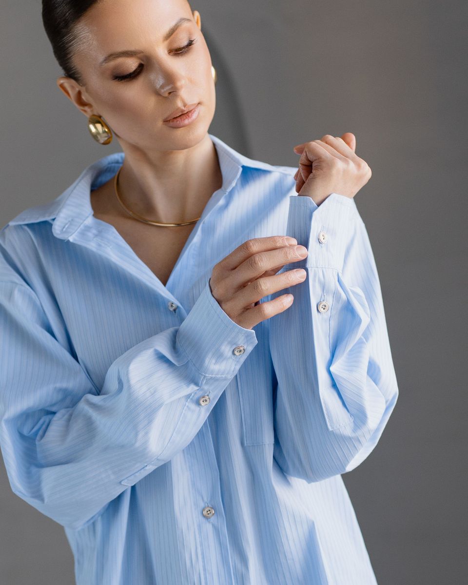 Рубашка из хлопка в полоску голубая