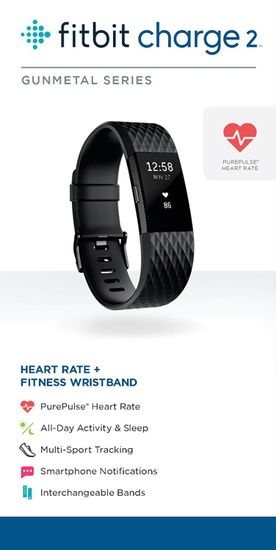 Умный фитнес-браслет Fitbit Charge 2, Черный Special Edition (L), FB407GMBKL-EU