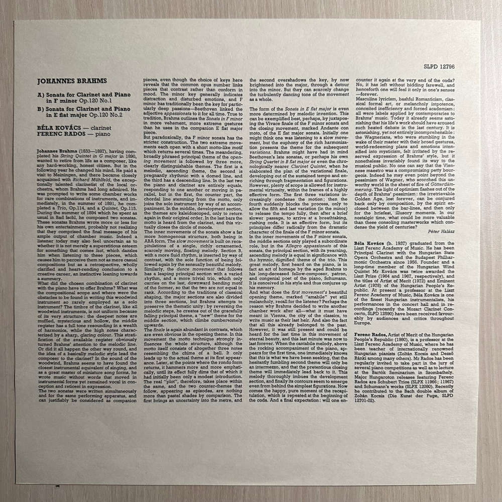 Брамс - Сонаты для кларнета и фортепиано, соч.120 (Венгрия 1988г.)