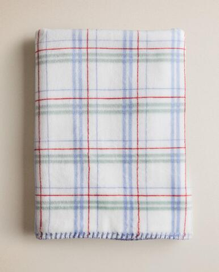Zara Home плед детский из полиэстера, синий, в клетку, 70x100 см