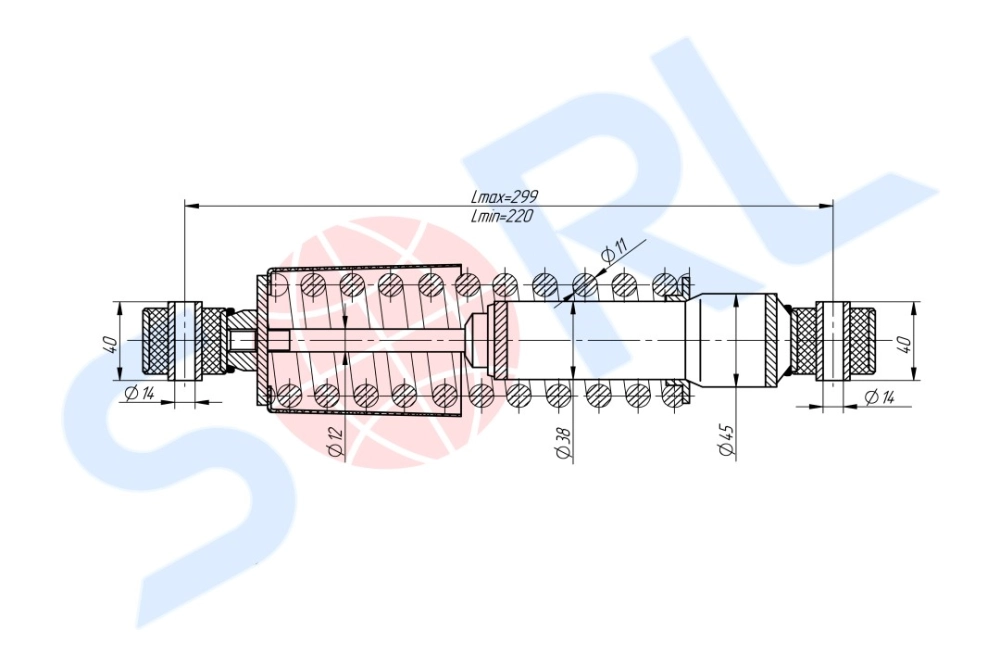 Амортизатор кабины пружинный 220/299, O/O, 14x40/14x40 MAN, SHACMAN (CB0105) SORL