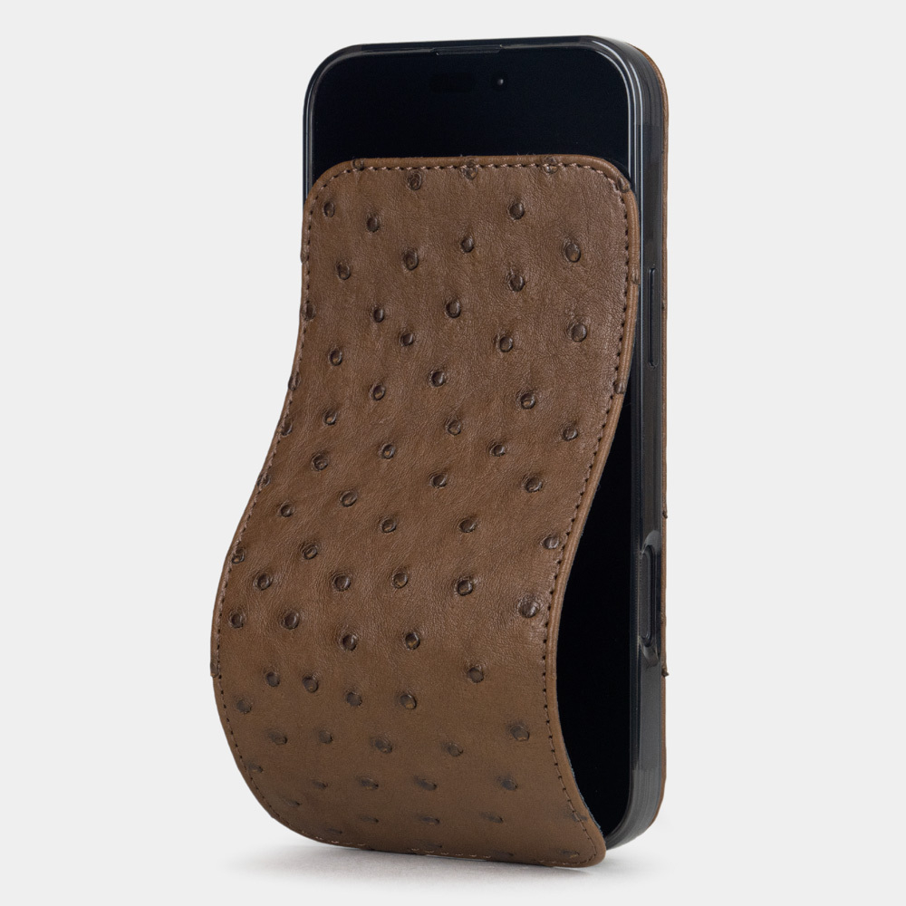 Кожаный чехол для iPhone 16 Pro, страус коричневого цвета