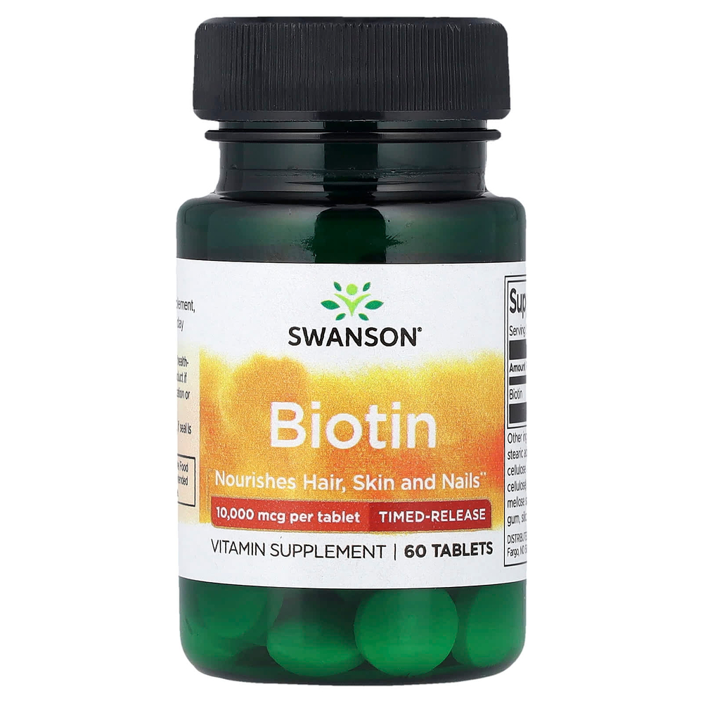 Swanson, Биотин, замедленного высвобождения, 10 000 мкг, 60 таблеток