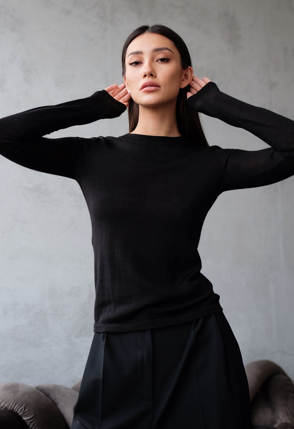 Лонгслив тонкий “Si”, Черный