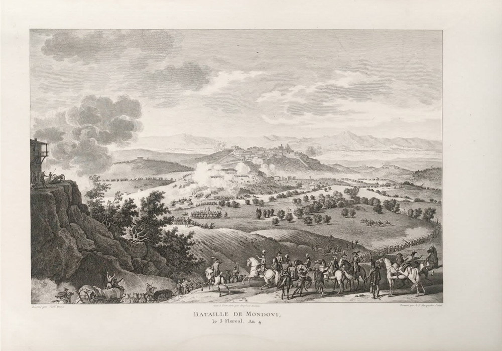Сражение при Мондови 22 апреля 1796 года. Гравюра из альбома Военные кампании Франции. Париж. 1834