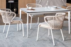 "Малага" обеденная группа на 4 персоны со стульями "Милан", каркас белый, роуп бежевый