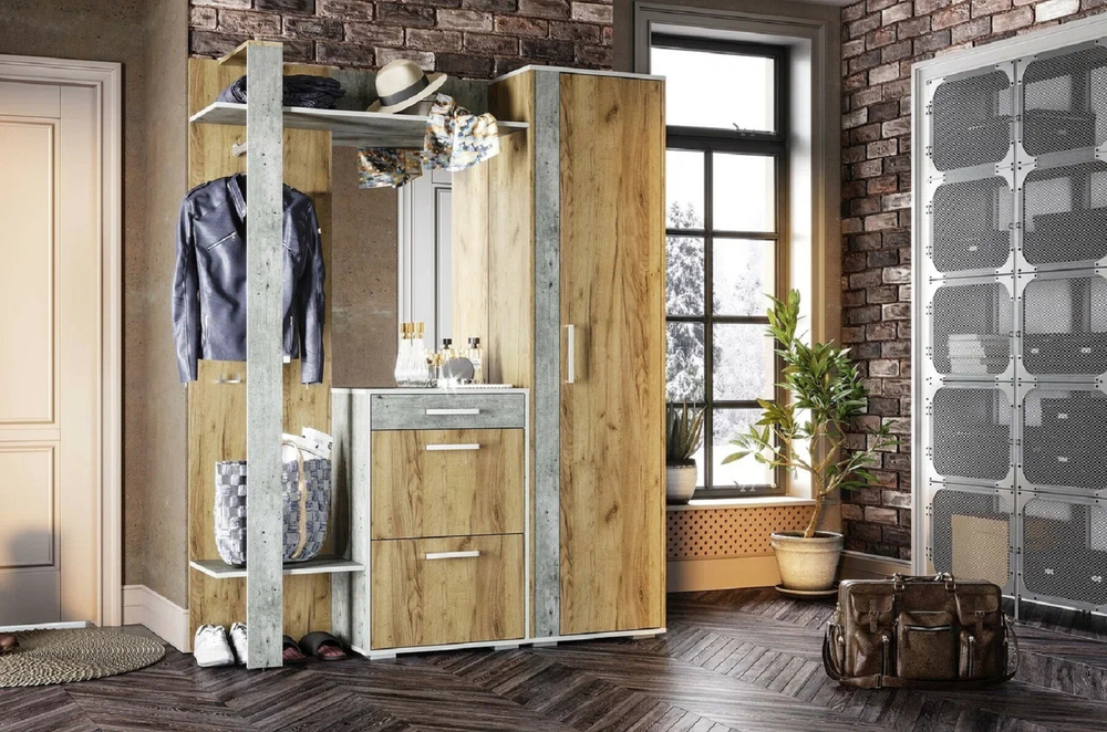 Шкаф для одежды Кензо, крафт/бетон