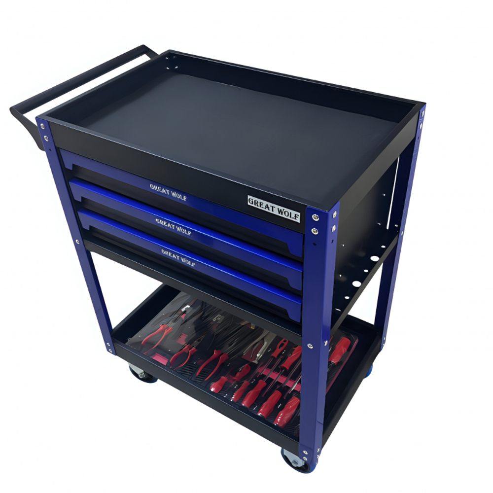 Инструментальная тележка с инструментом GW-3ST2 Blue (Great Wolf, 324 поз) с полкой и тремя ящиками
