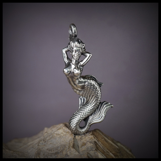 Брелок для ключей "Русалка топлес" , мельхиор