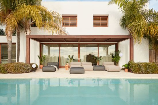 Пуф-шезлонг со спинкой Square темно-серого цвета для садового модульного дивана 165 x101см