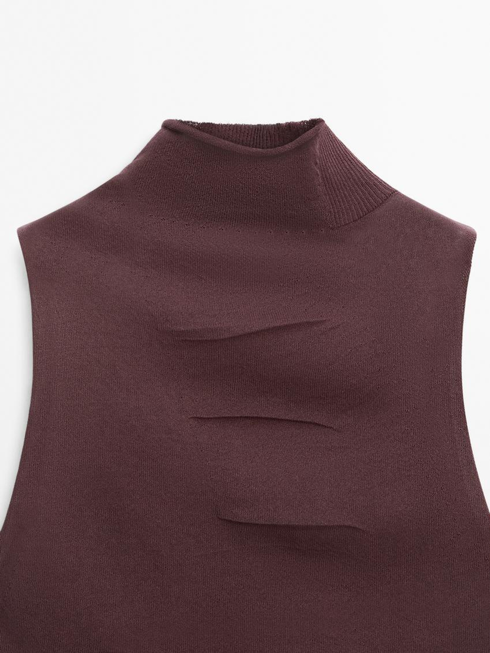 Massimo Dutti Хлопковый топ без рукавов, бордовый