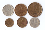 Набор монет 6 шт. 1,2,3,5,10,15 копеек 1976 г. Патина. Коллекционный XF