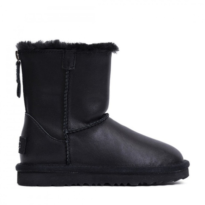 UGG Kids Classic Short Zip Leather Black