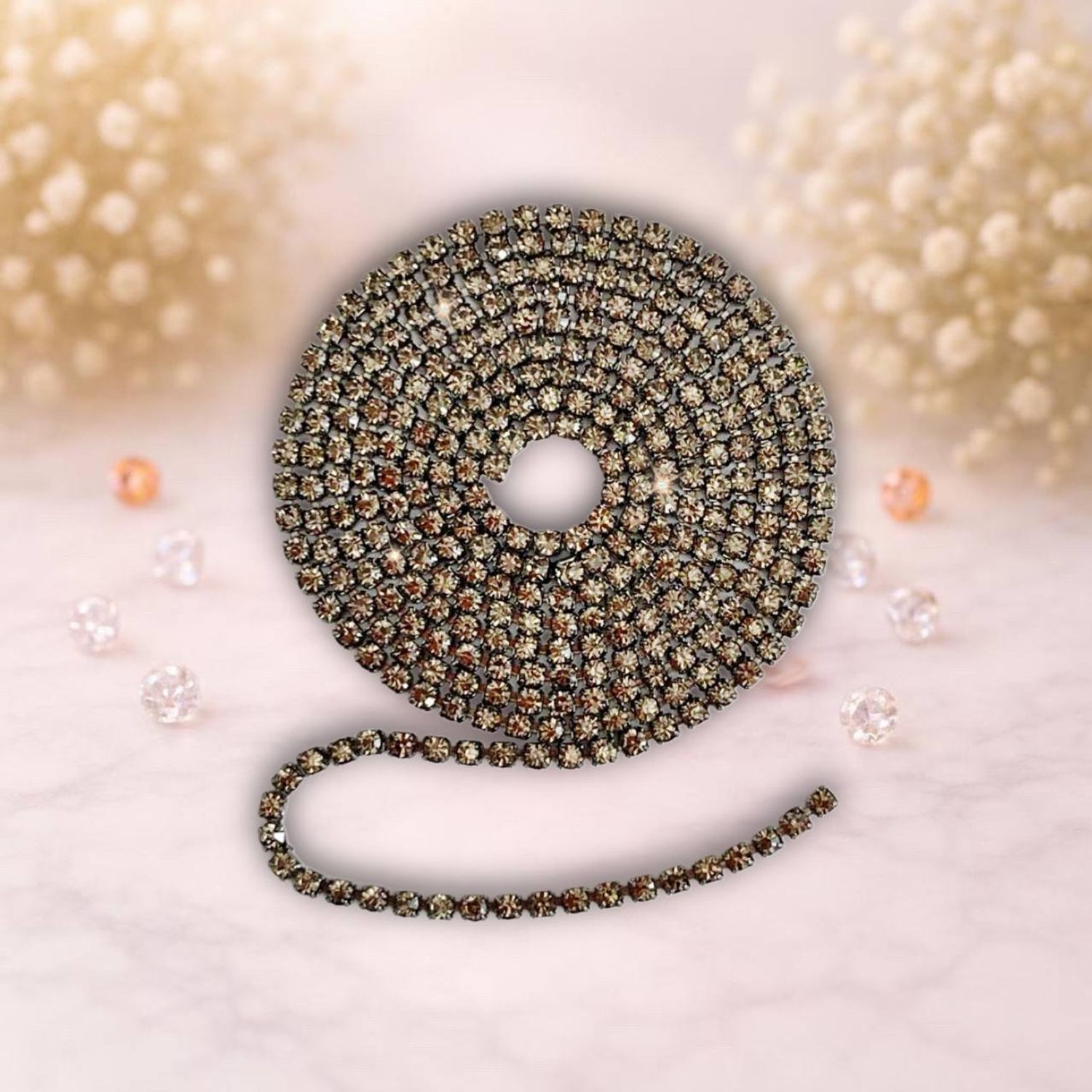 стразовая лента, цвет черный- метал черный, 1метр