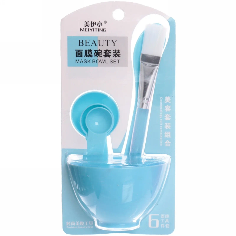 Набор косметический «Beauty Bar», кисточка, лопатка, 3 мерных ложки и чаша, микс три цвета, 17,5*8,5см