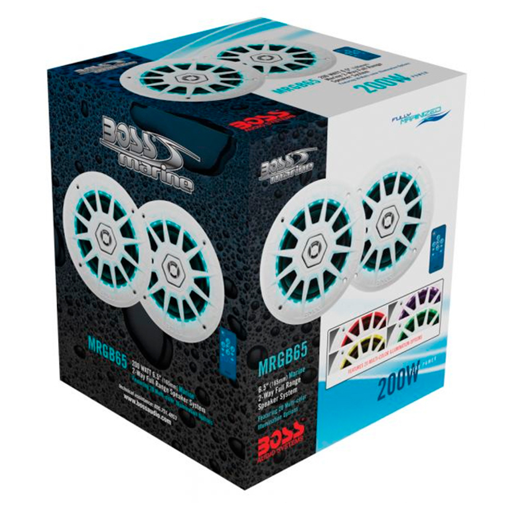 Динамики Boss Audio морские 200W 6,5" с RGB подсветкой (2 шт., белые)