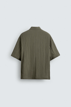 ZARA РУБАШКА ИЗ СТРУЯЩЕЙСЯ РЕЛЬЕФНОЙ ТКАНИ, ХАКИ